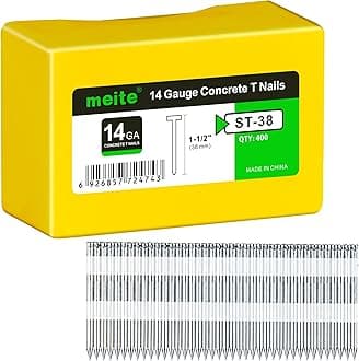 meite 14 Gauge Concrete Nails 1-1/2 Inch 8,000pcs Galvanized Hardened T-Nails for Electric or Pneumatic Nailer Gun - Wood-to-Concrete & Block & Steel, No-Bend (400PCS x 20 Boxes)