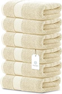 White Classic Luxury Hand Towels | Cotton Hotel spa Bathroom Towel | 16x30 | 6 Pack | Beige