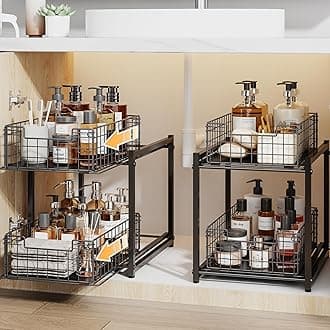Under Sink Organizer, 2-Tier Pull Out Cabinet Organizer, Kitchen Bathroom Organizer and Storage, Spice Rack for Kitchen, Multi-use Sliding Drawers Shelves, Pack of 2