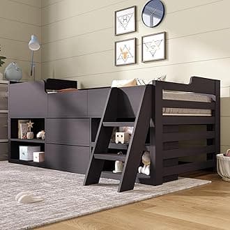 ModernLuxe 3FT Kids Single Bed Frame, Sturdy Wooden Toddler Cabin Bed with Practical Drawers, Convenient Shelf and Safe Ladder, Ideal for Children, Space-Saving Mid-Sleeper Design, Taupe, 90 x 190cm