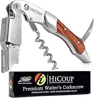 Hicoup Wine Opener - Professional Corkscrews for Wine Bottles w/Foil Cutter and Cap Remover - Manual Wine Key for Servers, Waiters, Bartenders and Home Use - Stainless Steel With Sandalwood