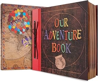 Big Size 12x12 Inch 60 Pages Scrapbook Photo Album,Our Adventure Book 3D Retro Embossed Letter Hard Cover Movie Up Travel Journal Memory Book For Couples,For Best Friend Gift,Valentines Day Gifts