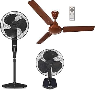 Crompton HighSpeed Torpedo 400 mm Pedestal Fan&Crompton Energion HS 1200 mm (48 inch) Energy Efficient Ceiling Fan with Remote (Brown) HighSpeed Torpedo 400 mm Table Fan