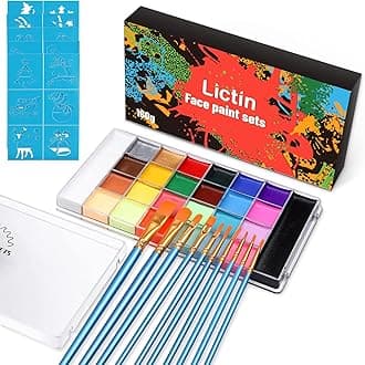 LictinWater Based Face Paint - Face Painting Kit with Stencils and Brushes (26 colors)