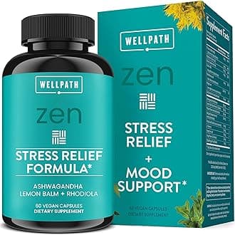 WellPath Zen Stress Relief Supplement + Mood Support | Calm, Stress & Energy Support | Ashwagandha Root, Rhodiola Rosea, L-Theanine, Lemon Balm | Herbal Capsules, 60 Ct