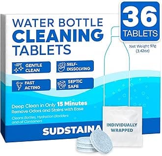 Sudstainables SoJourner Bags Water Bottle Cleaning Tablets - 36 Pack, Chlorine & Odor Free, Hydration Bladder and Water Bottle Cleaner Tablets, Removes Stubborn Stains & Odors