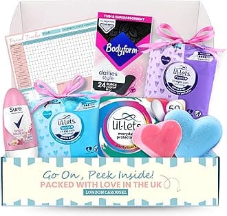 First Period Kit for Girls - with Lil Lets Sanitary Pads and Liners, Bodyform Panty Liners, Roll on Deodorant, Bath Bomb, Mini Soap and Period Tracker