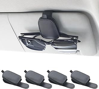 Yuoyar Sunglass Holder for Car, Magnetic Leather Sunglasses Holder and Ticket Card Clip, Car Visor Accessories, 4 Packs (4Pcs Black)