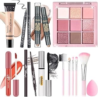 YBUETE Makeup Set Kit for Women Girls Teens, Makeup Present Set, Includes 9 Color Eyeshadow, Counter Stick, Foundation, Eyebrow Pencil, Eyeliner, Mascara, Lip Gloss, 5Pcs Brushes, Sponge