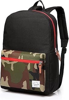 VASCHY School Backpack, Unisex Slim Lightweight Water-resistant Backpack for Men Women College Schoolbag Travel Bookbag