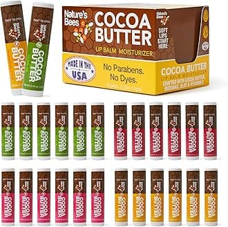 Nature's Bees Cocoa Butter Lip Balm Moisturizer, 24 Pack - 4 Flavors, Original, Shea Butter, Mango Butter, & Olive Oil, Made with Coconut Oil, Beeswax, Vitamin E and Aloe, 0.15 oz - Packaging May Vary