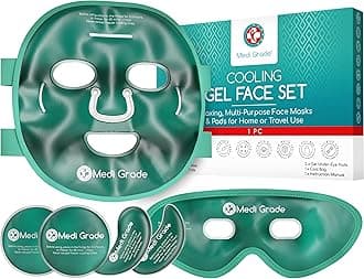 Medi Grade Cooling Face Mask and Cold Eye Mask - Safe Gel Technology Complete Eye, Under Eye and Face Ice Pack Set - Soothing Cold Face and Eye Masks for Dark Circles and Puffiness - Cool Bag Incl.