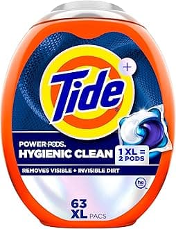 Tide Hygienic Clean Heavy 10x Duty Power PODS Laundry Detergent Pacs Original 63 count For Visible and Invisible Dirt (Pack of 1)
