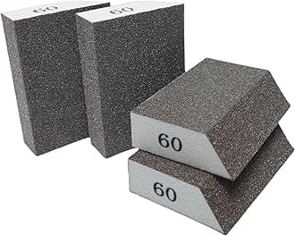 4 Pack 60 Grit Single Angle Sponge Sanding Block, Washable and Reusable Sanderpaper Hand Sanding Sponge for Wood Drywall Metal Home Sanding