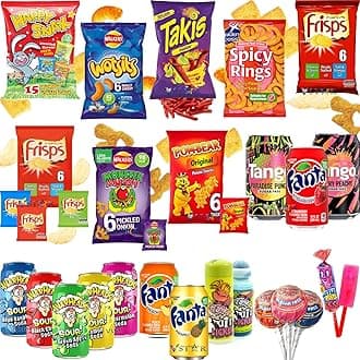 Chips Bags & Summer Drinks Collections - Beach Snacks Packs - 13 x Mixed Variety of Beach Snacks & Soda Cans
