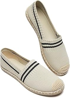 Womens Espadrilles Breathable Flats Shoes Mesh Slip on Loafers Soft White Flats