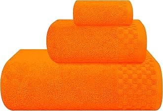 Ultra Soft 3 Pack Cotton Towel Set, Contains a Bath Towels 28x55 inch, a Hand Towels 16x24 inch & a Wash Coths 12x12 inch, Ideal Everyday use, Compact & Lightweight - Orange