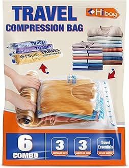 6 Compression Bags for Travel Essentials, Vacuum Packing Space Saver Bags for Cruise Accessories (6-Travel)
