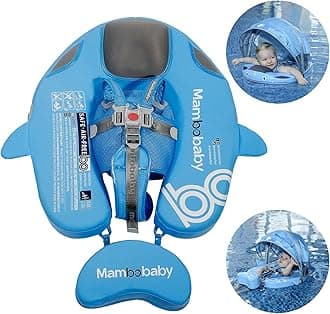 Baby Pool Float with UPF50+ 3D Adjustable Canopy, Add Tail Mambobaby Float Non Inflatable Infant Floats for Pool, Cartoon Narwhal Baby Floats (Narwhal Blue-48CMLUROHML01)