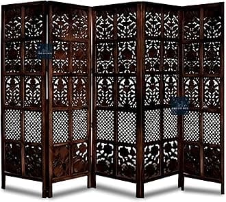 Wooden Partitions Made of Wood Room Divider for Living Room with Stands Hall Bedroom Wall Separator Panel 6 Feet (5 Panel)