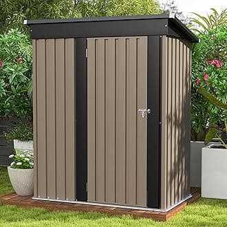 Patiowell 5x3 FT Outdoor Storage Shed, Tool Shed with Sloping Roof and Lockable Door, Metal Shed for Backyard Garden Patio Lawn, Brown
