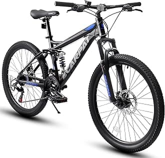 24/26/27.5 Inch Wheel Mountain Bike, 21 Speed MTB Bike with Full Suspension, Steel Frame and Dual Disc Brakes, Adult Mens Outdoor Cycling Mountain Bicycle