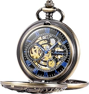 Mens Mechanical Pocket Watch Dream Dragon Skeleton Half Hunter Double Open Silver/Bronze/Black Case for Man