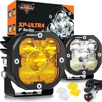 XP-Ultra Series 3Inch 80W Spot Flood Combo Ditch Lights, Far & Wide Amber White Cube Lights Offroad LED Bar, 9600LM Yellow Driving LED Pods with Light Covers, Pair
