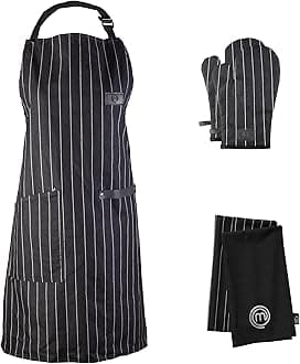 Kitchen Set of Cooking Gifts for Men & Women, 5pc Set includes Chef Apron, Pair of Oven Mitts & 2 x Kitchen Towels, Premium Quality Cotton with Official Logo, Essential Black