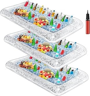 Leitee 3 Pcs Inflatable Serving Bar/ice Buffet Serving Tray Drink Cooler with Drain Plug Inflatable Pool Bar for Parties Food Drink Holder Cooler Containers with a Hand Pump(Glitter Silver)