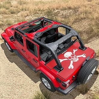 Shadeidea Wrangler JL Cargo Cover for Jeep JLU 4 Door (2018-Current) Rear Trunk Vinyl Tailgate Tonneau Cover Robicon Sahara Sport S (Cherry Red - Skull) - 3 Year Lasting