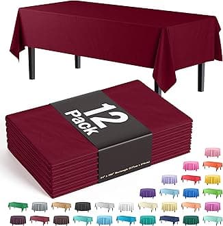 Exquisite 12-Pack Premium Plastic Tablecloth Pack of 12 Premium Plastic Tablecloth 54 Inch x 108 Inch Rectangle Table Cover - Burgundy