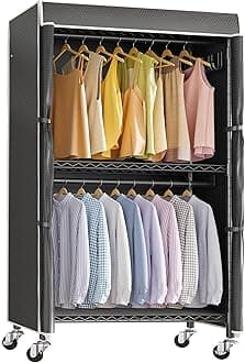 VIPEK R2C Medium Heavy Duty Clothes Rack Rolling Garment Rack with Cover Adjustable Clothing Rack for Hanging Clothes Portable Closets with Double Rods, Black Rack with Black Upgraded Polyester Cover