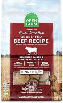 Freeze Dried Raw Dog Food, Patties with 95% Meat, Organs & Bone, Complete Meal or Freeze Dried Dog Food Mixer, Grass-Fed Beef Recipe, 17.5oz Bag