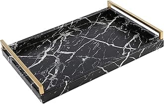 WV 17.7 * 11.8 “ Black Large Serving Tray, Faux Leather Marble Finish Home Decorative Tray, Coffee Table Ottoman Tray (Black)