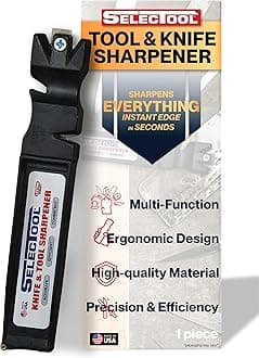 SELECTOOL Tool and Knife Sharpener MultiTool Blade Sharpener for Kitchen Knives, Pocket Knife, Tools, Scissors, Axes & More, EDC Gadgets for Outdoor Hunting and Fishing, Effortless, Made in USA, Black