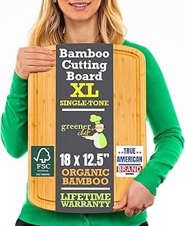 18 Inch Extra Large Bamboo Cutting Board with Lifetime Replacements - Wood XL Cutting Boards for Kitchen - Organic Wooden Butcher Block and Chopping Board for Meat and Vegetables