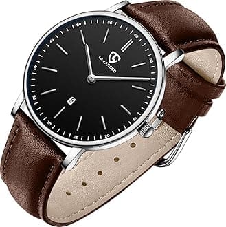 Mens Watches, Minimalist Fashion Simple Wrist Watch for Men Analog Date with Leather Strap