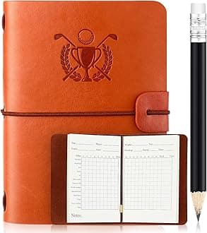 Yexiya Golf Scorecard Book with Pencil Leather Golf Journal Scorecard Holder Accessories Notebook Log Book Pocket Scorebook Gifts for Men Golfers, Sports and Outdoor Club Accessories(Light Brown)