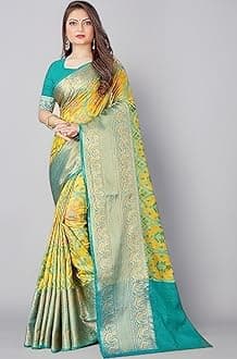 SWORNOF Women's kanjivaram banarasi silk saree for festival Wedding silk with rich pallu Design sarees for women with Unstitched blouse piece