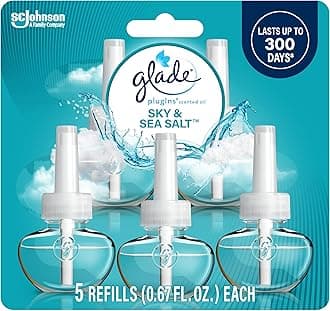 Glade PlugIns Refills Air Freshener, Scented and Essential Oils for Home and Bathroom, Sky & Sea Salt, 3.35 Fl Oz, 5 Count