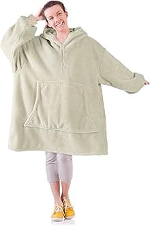 Solaris Quarter Zipper Wearable Blanket Hoodie, Super Warm Comfortable Lightweight Oversized Shearling Pullover for Men & Women, Best Gift for Loves, Lvory