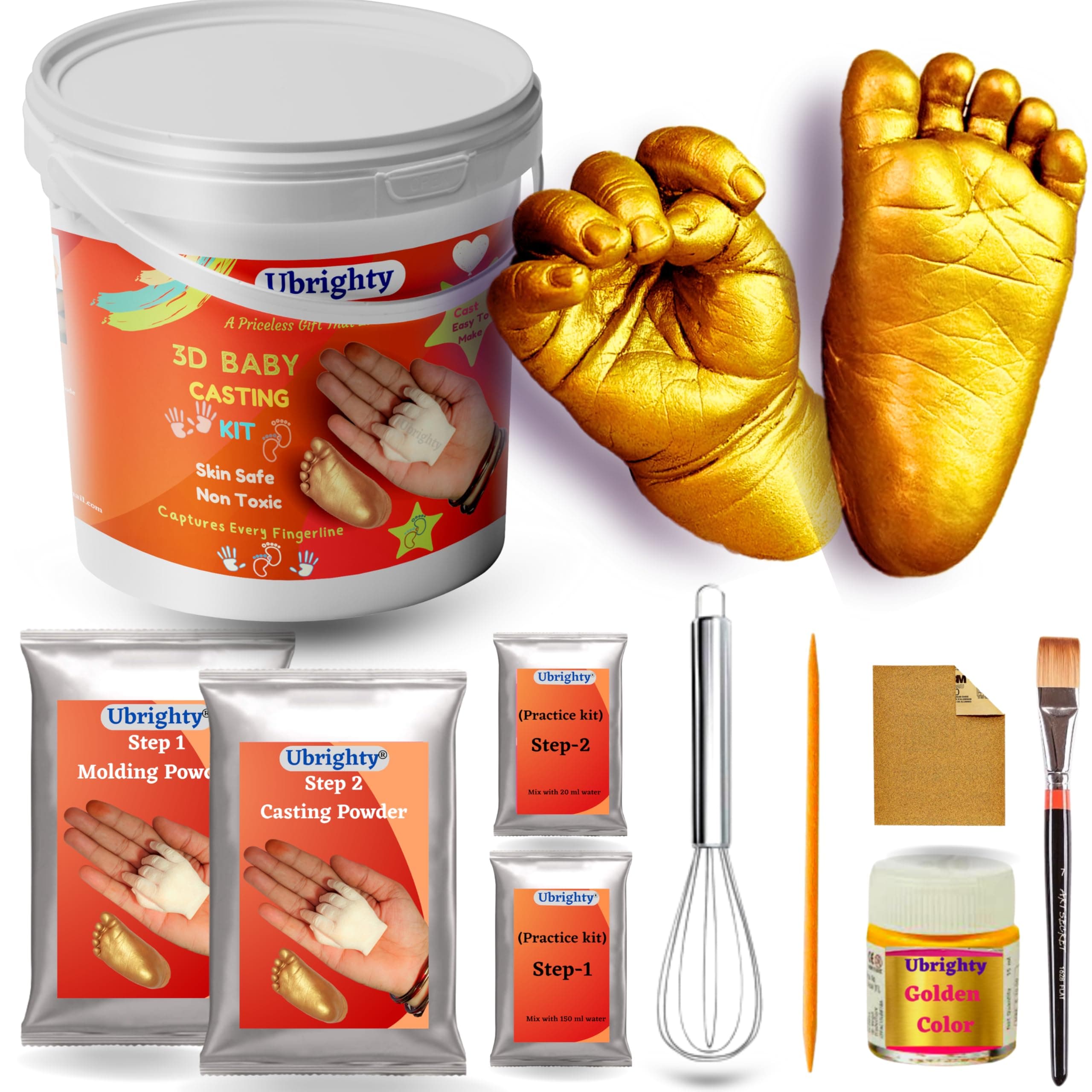 Casting Kit-Baby Casting kit 2 Foot 2 Hand-Hand Casting kit Baby Hand Print and Footprint kit Moulding Powder 350 grm, Casting Powder 500 grm (Baby Casting KIT)