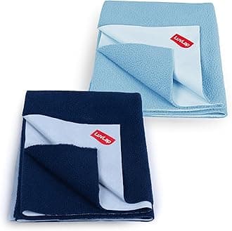 Luv Lap Instadry Anti-Piling Fleece Extra Absorbent Quick Dry Sheet for baby, Baby Bed Protector, Waterproof baby sheet, Small size 100x140cm, Pack of 2, Sky Blue & Navy Blue