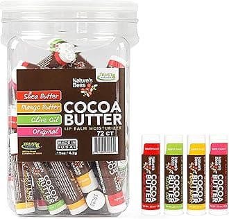 Nature's Bees, Cocoa Butter Lip Balms, Lip Moisturizer Treatment - Pack of 72, (Original Variety Assortments - Original, Olive Oil, Mango Butter, Shea Butter)