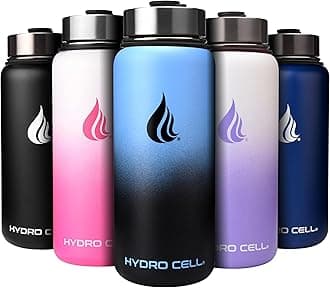 HYDRO CELL Stainless Steel Insulated Water Bottle with Straw - For Cold & Hot Drinks - Metal Vacuum Flask with Screw Cap and Modern Leakproof Sport Thermos for Kids & Adults (Blue/Black 32oz)