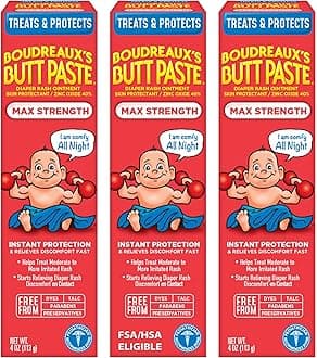 Boudreaux’s Butt Paste Max Strength Diaper Rash Cream for Baby, Ointment With Zinc Oxide, 4 oz Tubes, 3 Pack