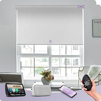 Graywind Motorized Roller Shade Compatible with Alexa Google 100% Blackout Rechargeable Smart Blinds Remote Control Battery Motor Cordless Window Shades, Customized Size (Bright White)