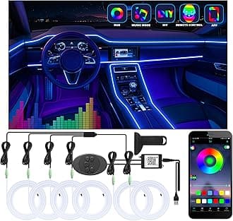 6 in 1 Car Led Strip Lights with App Control, RGB Colors Interior Car Lights, Ambient Led Lighting Kit, 4 Light Flashing Modes, USB Neon Accessories for Doors, Center Console