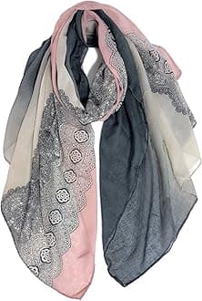 Lightweight Scarves: Fashion Lace Print Shawl Wrap For Women (DarkGrey+LightPink)